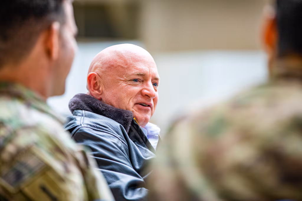 U.S. Sen. Mark Kelly and other U.S. lawmakers meet with U.S. Army paratroopers in Jasionka, Poland, in 2022. (Spc. Vincent Levelev/US Army)